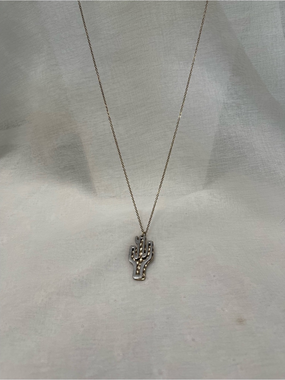 Metallic Two-tone Cactus Pendant Necklace in Silver and Bronze- Women's Jewelry